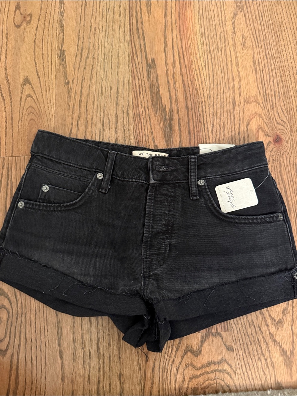 We The Free Black Frayed Hem Denim Shorts